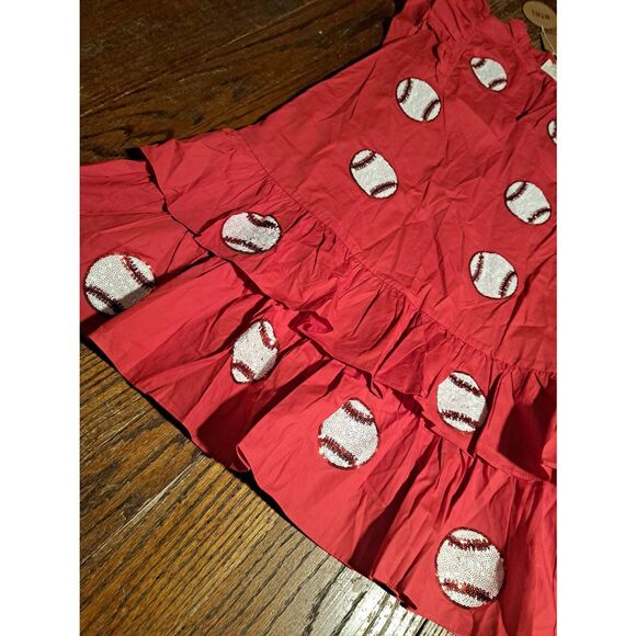NEW Bibi Womens Small Baseball Game Day Dress Red Ruffle Sleeve Pockets - Picture 8 of 10